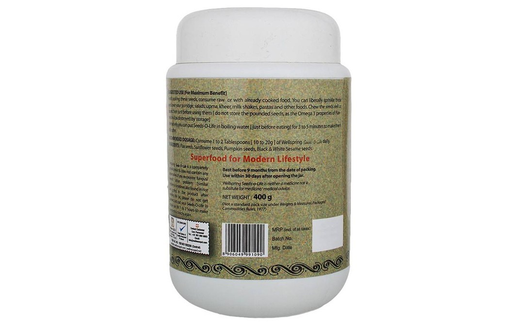 Wellspring Seeds-O-Life (Perfect Mix Of Flax Seeds, Sunflower Seeds, Pumpkin Seeds, Sesame Seeds)   Plastic Jar  400 grams